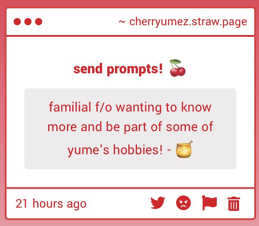 cherryumez's tweet photo. ⊹˚.♡ familial f/o wanting to know more about / be part of some of yume’s hobbies

#yumetwt #yumeprompts https://t.co/mGhETxUvqb