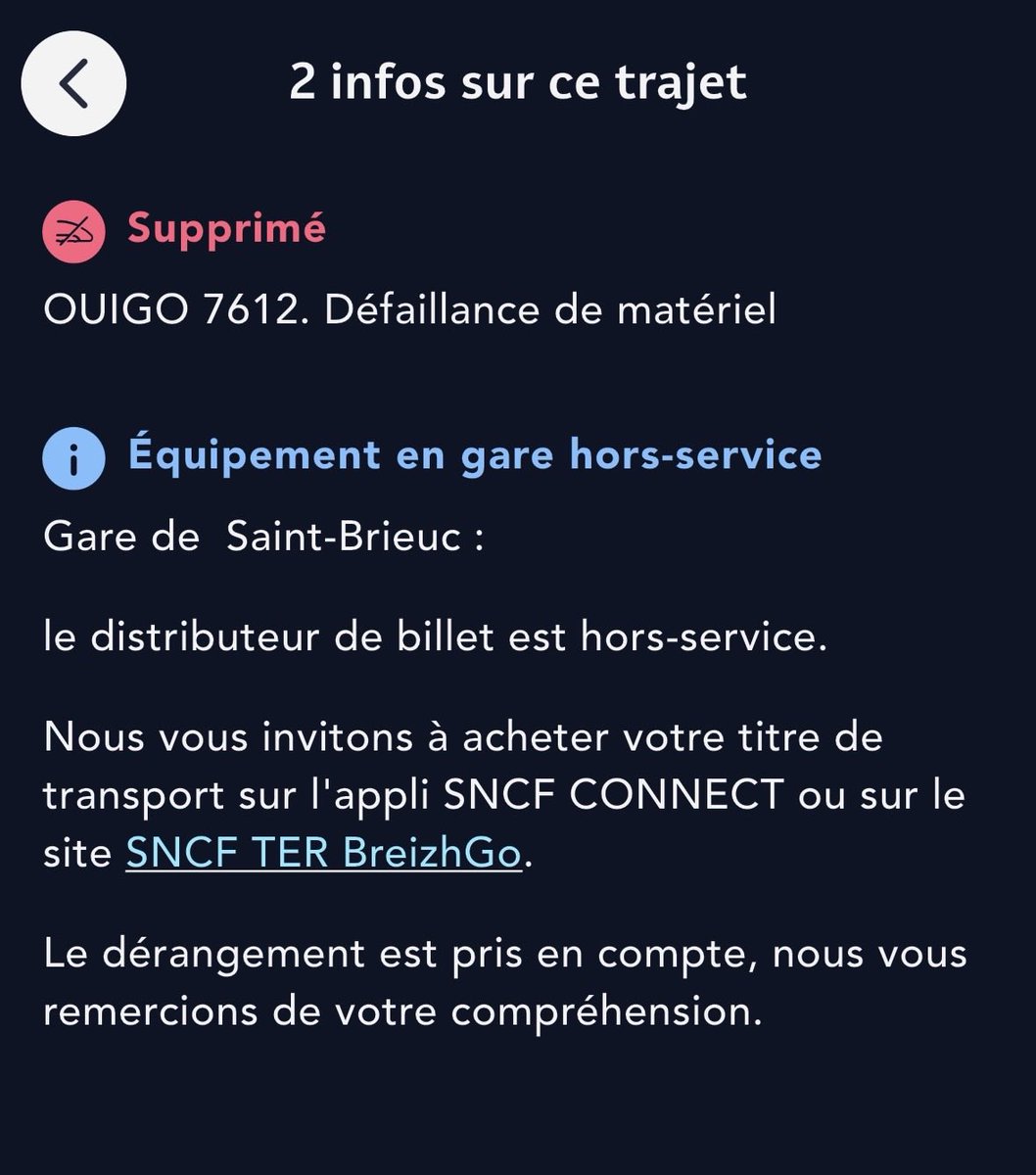 morvinho22's tweet photo. @OUIGO @SNCF Train supprimé la veille pour le lendemain. Zéro solution de remplacement. Zéro considération pour les voyageurs qui ont des contraintes professionnelles, familiales ou financières. 2ᵉ fois en 3 semaines. Vous transformez chaque réservation en pari. 
@JeanCASTEX https://t.co/kpIBGRdUQE
