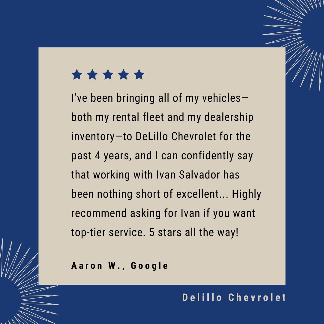 DeLilloChev's tweet photo. Thank you, Aaron! We truly appreciate your loyalty over the past 4 years. We’re glad Ivan continues to provide you with top-tier service! https://t.co/S2mxSQJ6Sp