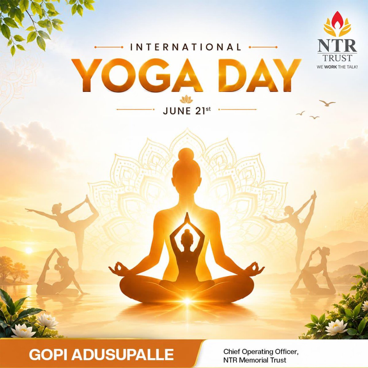 agopi9999's tweet photo. Happy International Yoga Day! 🧘‍♂️✨

At NTR Memorial Trust, we believe in holistic well-being and working towards a healthier, happier society. Let's make wellness a daily habit!

— Gopi Adusupalle
Chief Operating Officer, NTR Memorial Trust
⁠ #NTRmemorialtrust 
#worldyogaday https://t.co/P3i0IOr1zr