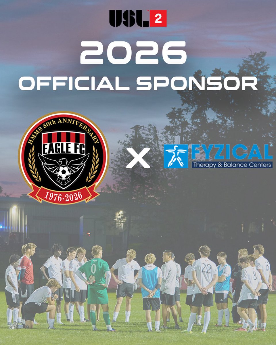 eaglefcmen's tweet photo. Eagle FC Men are proud to announce FYZICAL Therapy &amp; Balance Centers as an Official Sponsor for the 2026 season! 

FYZICAL’s expert care and support will help keep our athletes healthy and performing at their best throughout the season.

Welcome FYZICAL 🔴⚽️ https://t.co/hwC7z2bWdZ