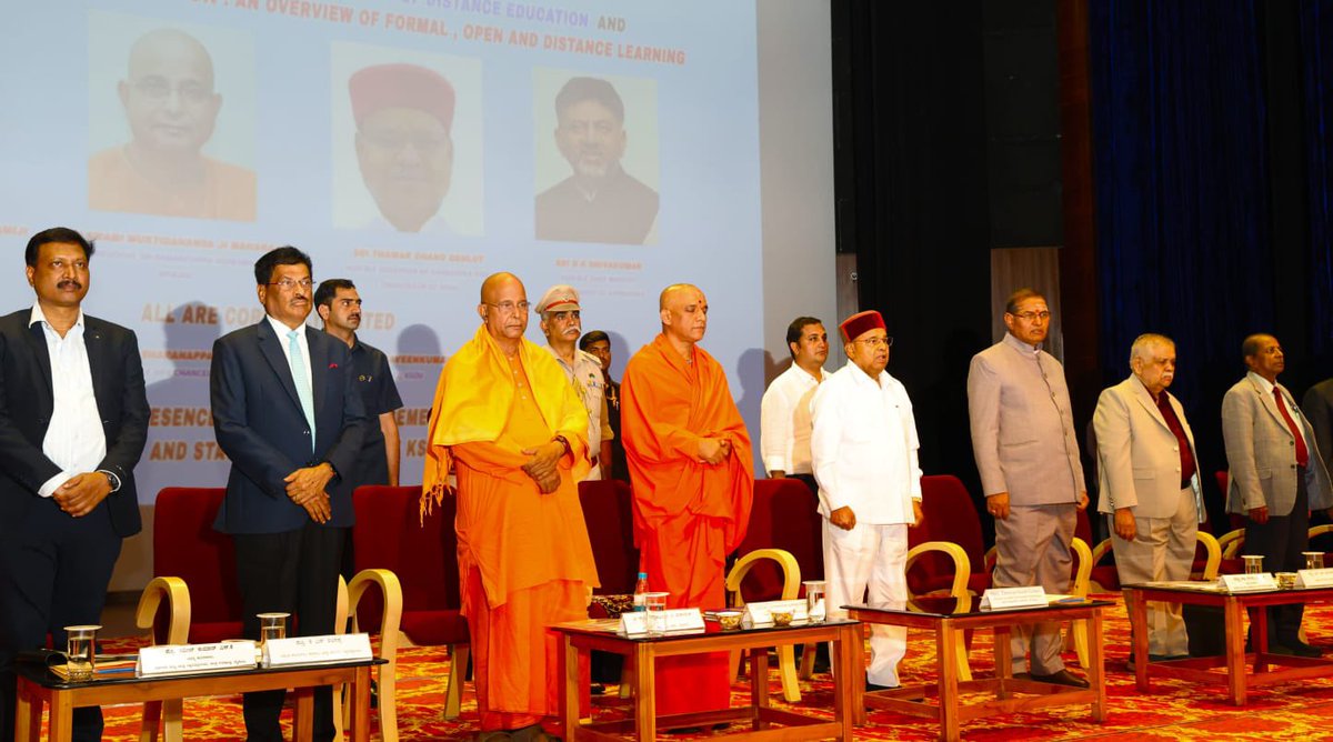 TcGehlotOffice's tweet photo. Hon Governor Shri @TCGEHLOT graced the Book Release Ceremony of "Education:An Overview of Formal Open &amp; Distance Learning" organized by KSOU, Mysuru. 

The event was attended by Jagadguru Dr.Nirmalanandanatha Mahaswamiji, Swami MuktidanandaMaharaj other distinguished dignitaries. https://t.co/lvksToIxn6