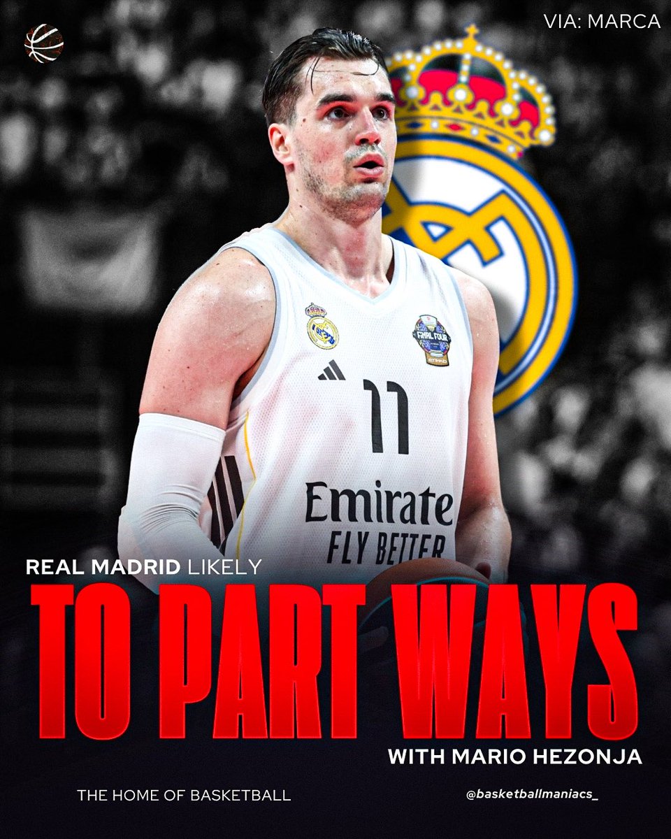 bballmaniacs_'s tweet photo. Real Madrid seem to be heading for a total rebuild🚨

One of the players who is very likely to leave the club is Mario Hezonja. The futures of Trey Lyles, David Kramer, and Chuma Okeke are also uncertain, with all four players potentially departing this summer👀

Via: @marca 

#realmadrid #barcelona #olympiacosbc #paobc #euroleague