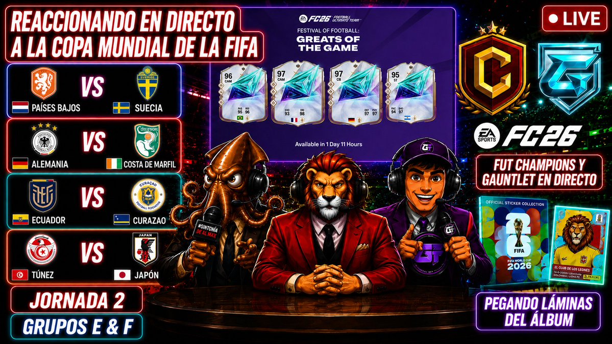 Club_d_Leones's tweet photo. 🚨EN DIRECTO 🚨                         

🎙️ REACCIONANDO AL MUNDIAL, JUGANDO FC26, PEGANDO LÁMINAS DEL ÁLBUM PANINI Y MUCHO MÁS!!!

https://t.co/7vMxXh4jYt 
https://t.co/VmtaZFy7I3 
https://t.co/i3vOgQF9Xg
https://t.co/vrsEksQoJh https://t.co/lJsJMwuXNG