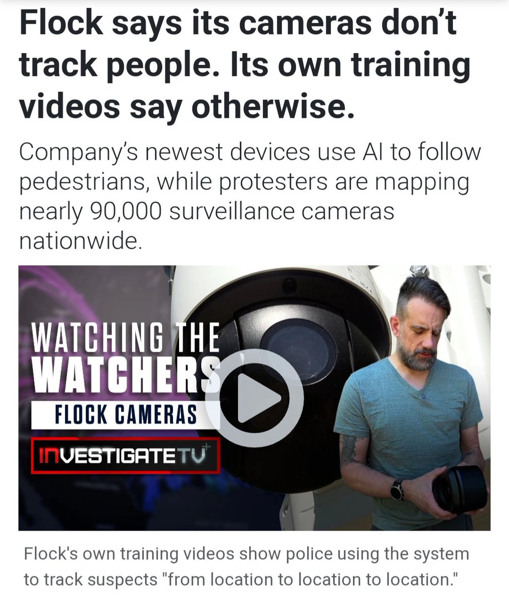 LPMississippi's tweet photo. Flock Safety says its cameras don’t track people.

But the company’s own training videos show police using the system to track suspects “from location to location to location.” https://t.co/nVCJpVcx7P