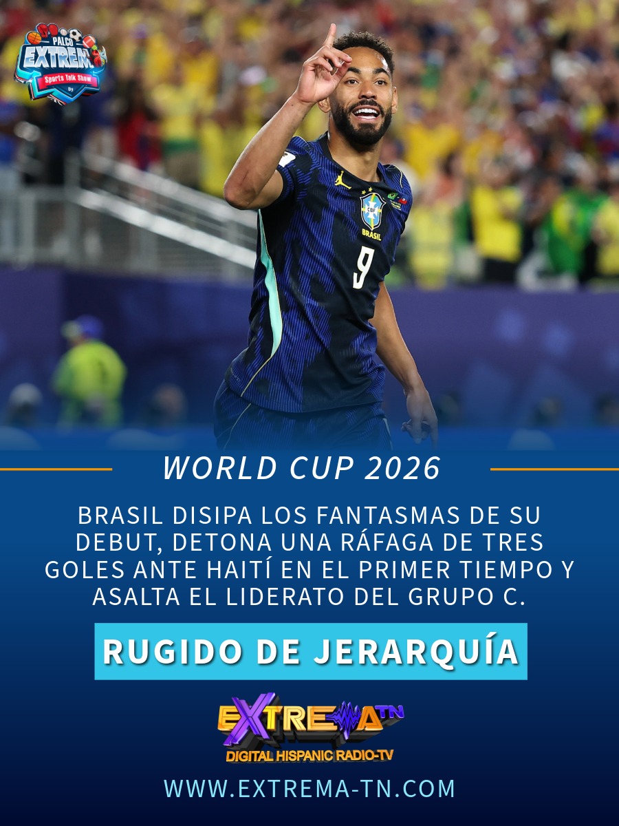 extrema_tn's tweet photo. ¡BRASIL RECOBRÓ LA MEMORIA GOLEADORA EN FILADELFIA! 🇧🇷⚽🏆

@CBF_Futebol  goleó 3-0 a @fhfhaiti y se monta en la parte alta del Grupo C de la @FIFAWorldCup.

✅ Matheus Cunha brilló en el frente con un doblete implacable (23' y 36'). 
✅ Vinícius Júnior deparó el tercero en el añadido tras una asistencia quirúrgica de Paquetá. 
🚨 Preocupación: Raphinha se retiró lesionado en la primera mitad por molestias musculares.

Puro oficio de un pentacampeón del mundo que administra los esfuerzos pero estira las dudas en el funcionamiento. 

👇 Lee la crónica completa aquí 👇
https://t.co/y2wYdNaYvF

@Palco_Extremo - 𝗣𝗮𝘀𝗶𝗼́𝗻, 𝗝𝘂𝗲𝗴𝗼, 𝗩𝗶𝘀𝗶𝗼𝗻
Extrema TN - 𝗖𝗼𝗻𝗲𝗰𝘁𝗮𝗻𝗱𝗼 𝗖𝗼𝗻𝘁𝗶𝗴𝗼.

#palcoextremo #ExtremaTN #Mundial2026 #SeleçãoBrasileira #JogaBonito #Vinicius #MatheusCunha #Grenadiers #GrenadyeAlaso #BrasilvHaiti