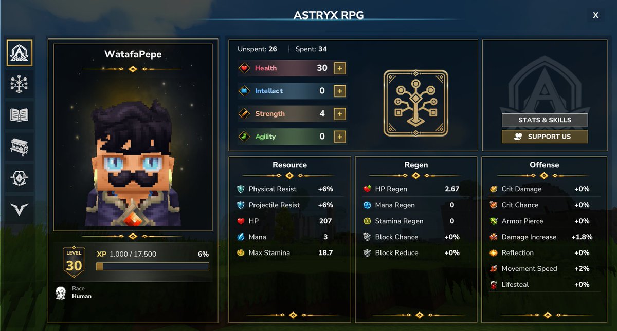 AstryxWorld's tweet photo. We updated the interface of our skill tree. It now opens in fullscreen, has been optimized, and as a bonus, we added a background.

Previously, there was an issue with skill nodes loading while moving around the map. That issue is now fixed, and we’re really happy with this solution.

#Hytale @Hytale #HytaleModding #AstryxWorld