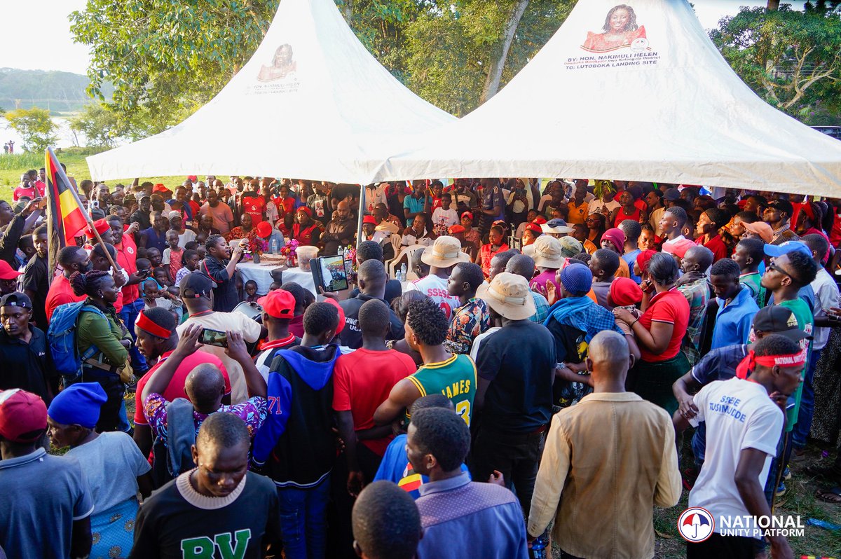 DavidLRubongoya's tweet photo. Joined other leaders in KALANGALA this evening to rally support for Hon. Nampala Irene, the @NUP_Ug candidate for Woman MP. The support is evident everywhere. We're charging our people to protect their vote collectively because the regime's only strategy is rigging. 
#PeoplePowerOurPower