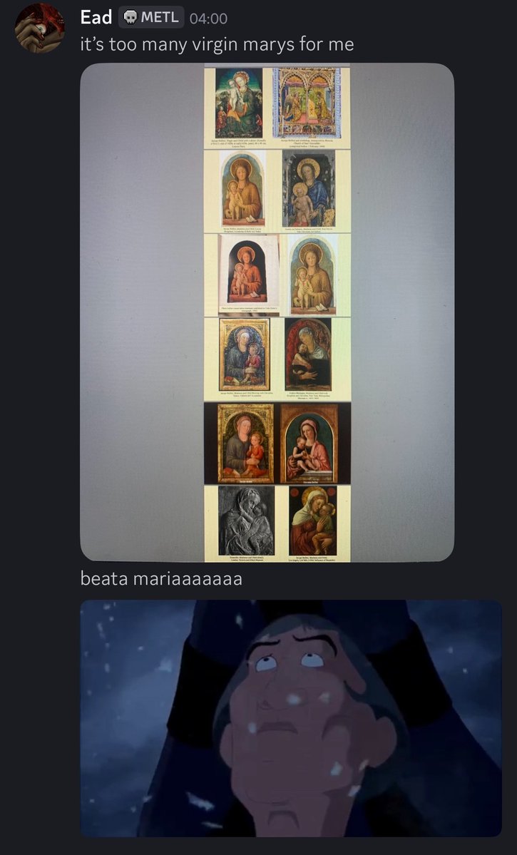 silsnake's tweet photo. they’re all staring at me like they did at frollo and waiting for me to say the wrong artist’s name. end this madness. https://t.co/RcBeor6e2k