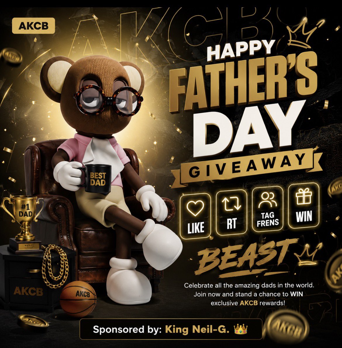 NeilGallero's tweet photo. AKCB Community Space 🎙️(Episode 16) 

In honor of Father’s Day, I’m giving away this OG BEAST #9660 to one lucky winner tomorrow morning. Please follow my directions carefully… 👇 

👉 Give your King a follow @NeilGallero 👑 

👉 LIKE/RT/Tag 3 Frens & comment “Happy Fathers Day” 

(You must be in the space to qualify!)