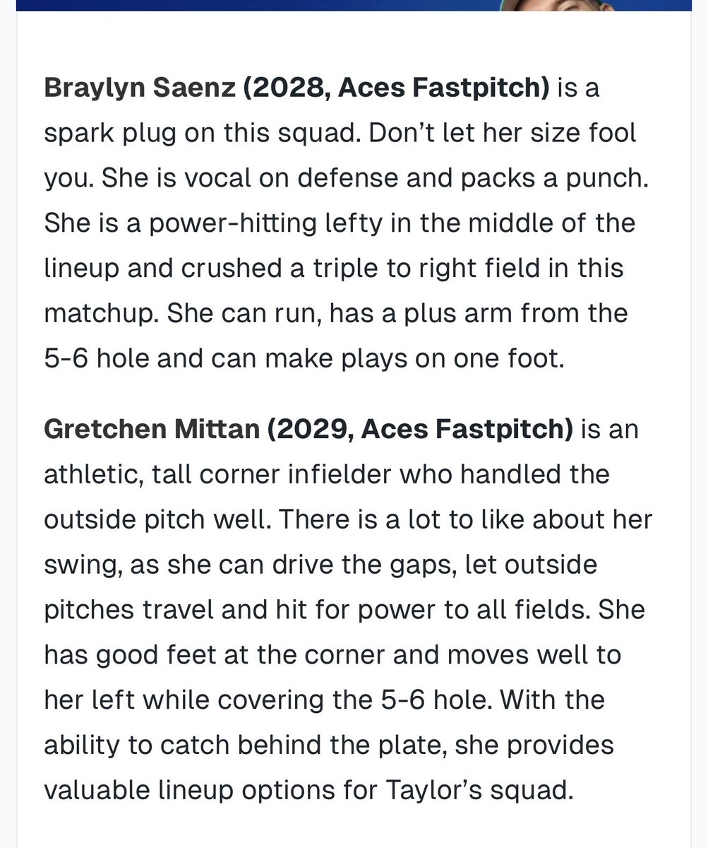 Aces_SoftballKC's tweet photo. Thank you @SoftbalAmerica for recognizing a few of our talented athletes and their performance at @Team1_fastpitch Elite Invite!
@GretchenMittan @BraylynSaenz @LoshKate https://t.co/M5sYIGkPyC
