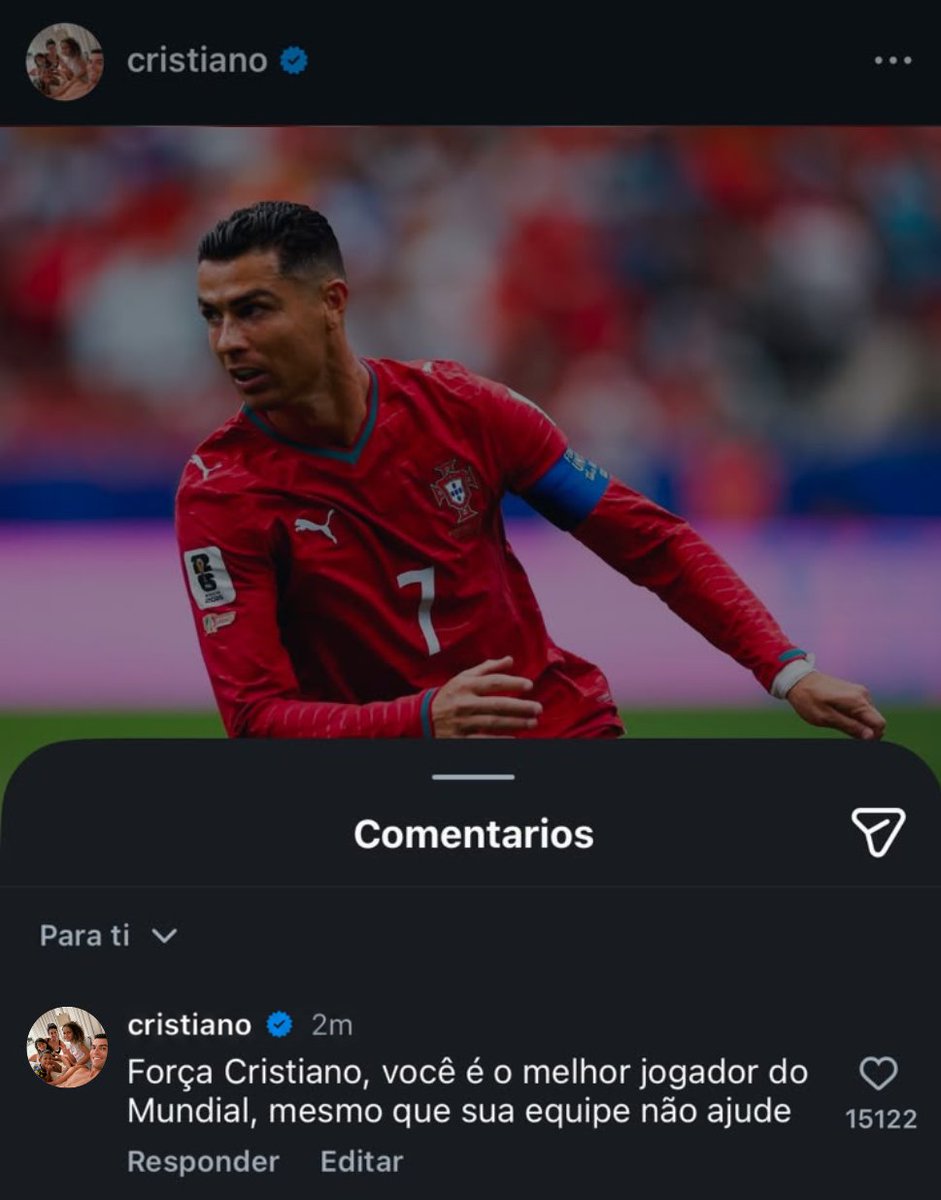 maldiidown's tweet photo. 🚨😳 A Cristiano se le ha olvidado cambiar de cuenta en instagram

"Ánimo Cristiano, eres el mejor jugador del mundial aunque tu equipo no te ayude" https://t.co/qFielzHSsM