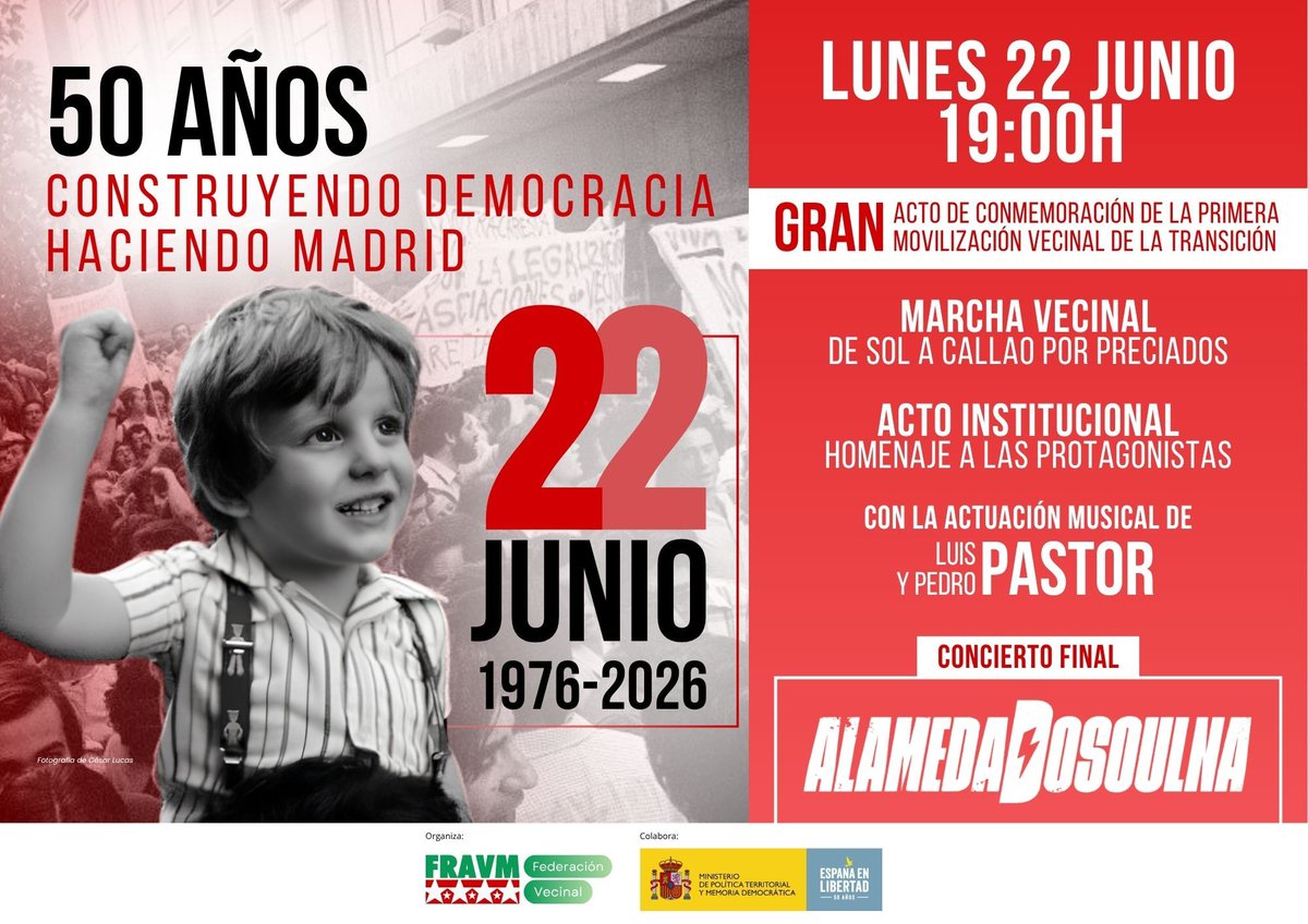 VenaMareaVerde's tweet photo. ¡Por el 50 aniversario de la primera gran movilización vecinal de la transición democrática! La manifestación de Preciados de 1976.

En un país sin derechos la lucha los hizo posible. 

¿Cuándo? 22 de junio

¿Dónde? Puerta del Sol, junto a la placa del 15M

¿A qué hora? 18.45 h https://t.co/qmtgdKrN15