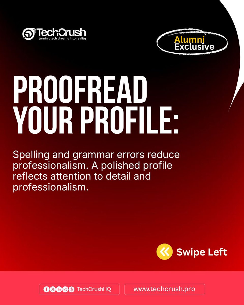 TechCrushHQ's tweet photo. Your LinkedIn profile is more than an online CV—it's a tool for attracting opportunities.

A few simple updates, like completing your experience section, showcasing your best work, and keeping your profile current, can make a big difference.

Take time to optimize your profile today. Your next opportunity could start with a profile visit.

#LinkedInTips #CareerGrowth #ProfessionalBranding