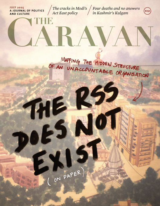thecaravanindia's tweet photo. A letter from Karnataka home minister Priyank Kharge to Rashtriya Swayamsewak Sangh chief Mohan Bhagwat has brought renewed attention to a question that has long surrounded the RSS: what is the legal status of an organisation that wields immense influence but is not formally registered as a legal entity?

For years, The Caravan has investigated these very questions. Our investigation into the RSS's new headquarters, Keshav Kunj, examined the opaque network of trusts and financiers behind the project and the legal ambiguities surrounding the organisation. Read the cover story from our July 2025 issue by Amrita Singh (@singhamritaa): https://t.co/Krat9S2tvV
