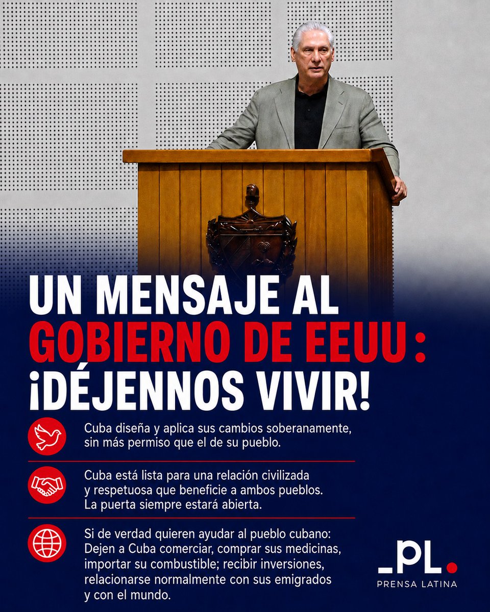 PrensaLatina_cu's tweet photo. Prensa Latina @PrensaLatina_cu
Cuba cambia para levantarse. Aspectos destacados del discurso pronunciado por el presidente de la República, Miguel Díaz-Canel, en la sesión extraordinaria de la Asamblea Nacional del Poder Popular, el 18 de junio último. Aquí imágenes 7 a 9. https://t.co/U5CYIduSQj