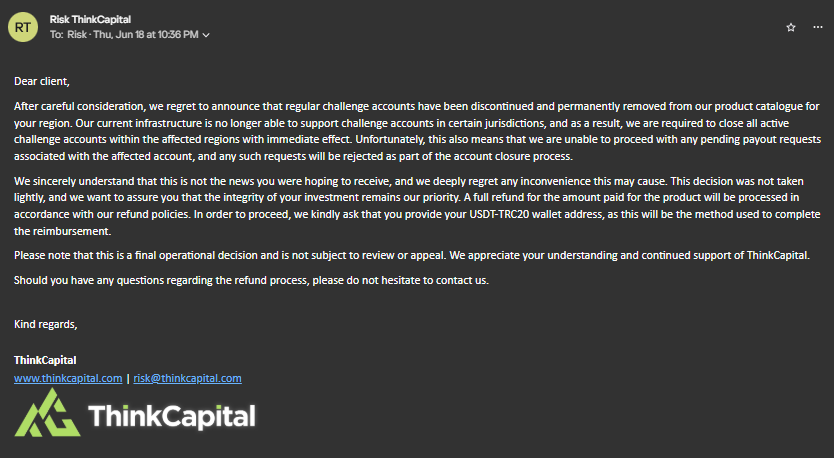 M_Nidaal's tweet photo. I requested a payout from #ThinkCapital after successfully meeting all requirements on my challenge account. However, shortly after submitting my payout request, it was rejected without any prior notice, warning, or communication from the company.
@PropFirmMatch @TheTrustedProp https://t.co/Xv7GCNWukK