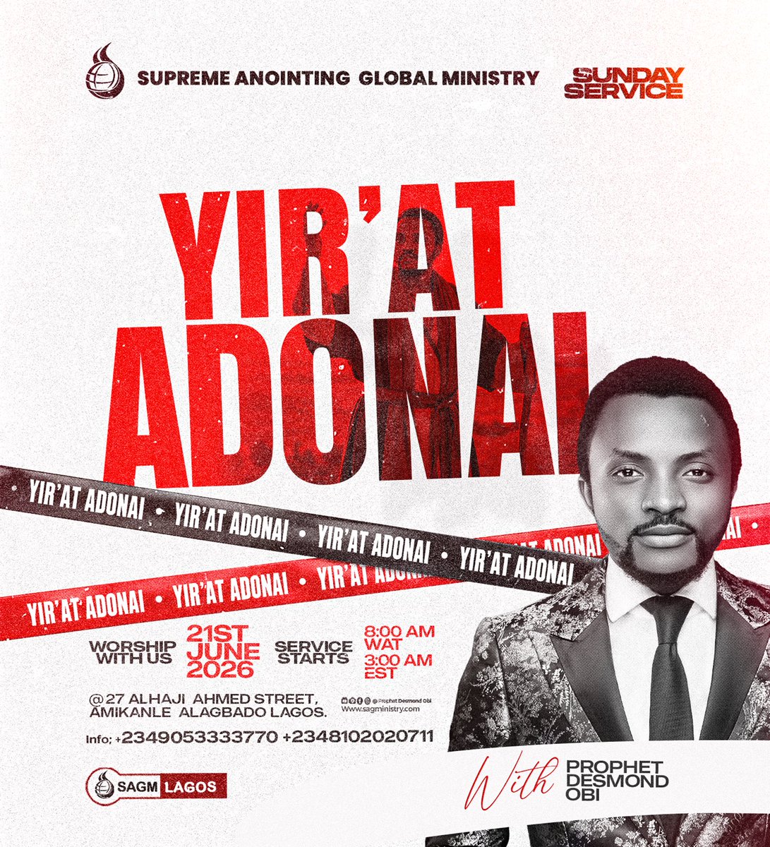 ProphetDesmondO's tweet photo. Some encounters inform men, others transform men.
And then there are encounters that mark men forever.
YIR’AT ADONAI.
A prophetic gathering for those who are hungry for more than church as usual.

📍 SAGM @sagmglobal 
⏰ 8:00 AM WAT |3:00 AM EST

- 𝐏𝐫𝐨𝐩𝐡𝐞𝐭 𝐃𝐞𝐬𝐦𝐨𝐧𝐝 https://t.co/OUaHypml5G