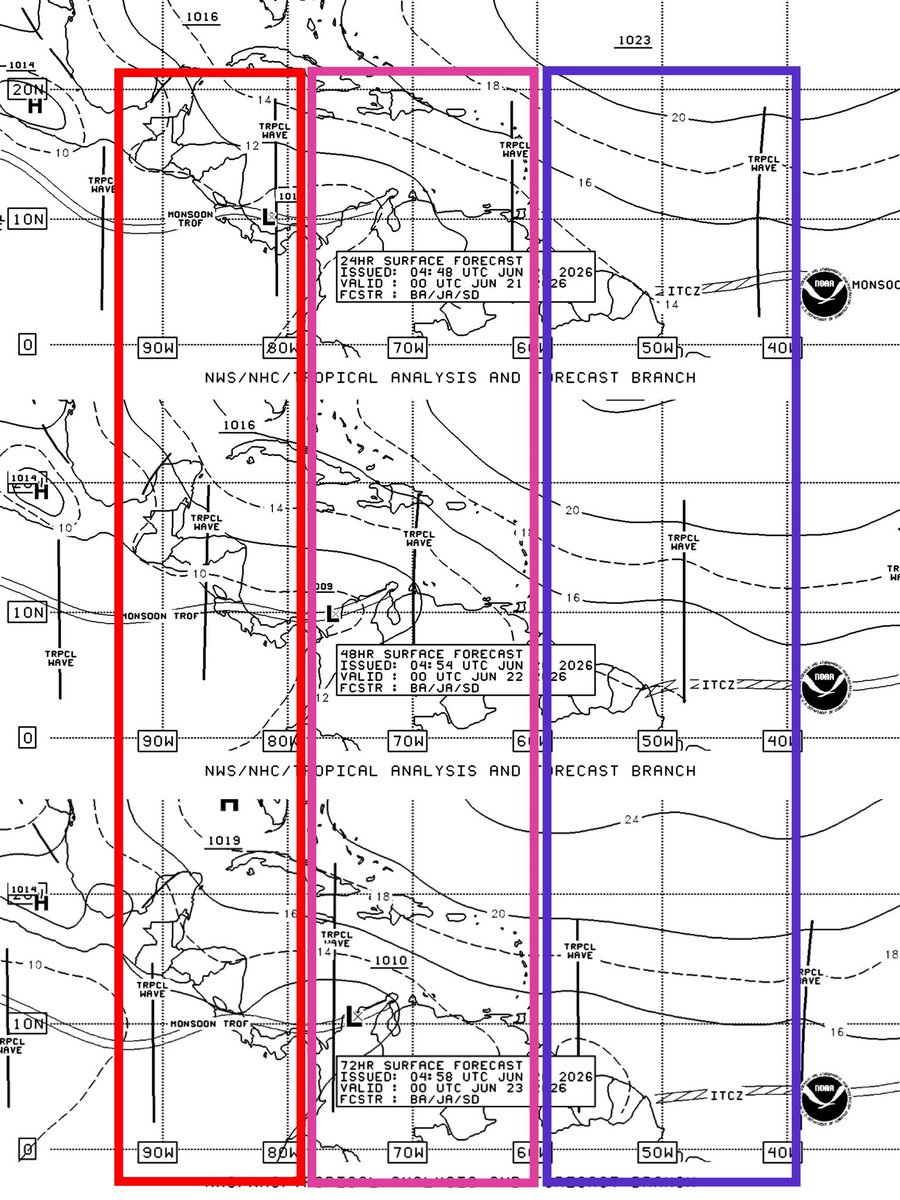 GuillermoJovelR's tweet photo. Sábado, 20 de junio de 2026.
ChamanweatherES.

SIGWX Del 20 al 26.

✈️🛩️

El tránsito sucesivo de un tren de ondas tropicales sobre el istmo centroamericano mantendrá condiciones óptimas para el desarrollo de tiempo convectivo durante las próximas 120 horas. Su interacción con la Vaguada Monzónica activa en el Pacífico forzará CPO, propiciando el desarrollo de Sistemas Convectivos de Mesoescala (SCM).

Condiciones de Tiempo Presente y Parámetros Previstos:

TSRA / +RA. Principalmente durante los períodos vespertinos y nocturnos.

SQ / G: Riesgo elevado de cizalladura del viento (windshear) en capas bajas y ráfagas asociadas a las líneas de tormenta, con presencia crítica de G durante el paso de los núcleos más activos.

VCTS / CB: Formación de nubes de gran desarrollo vertical embebidas que afectarán las rutas de navegación aérea, requiriendo desvíos operativos (weather avoidance).

Se recomienda a las tripulaciones y despachadores el monitoreo continuo de los reportes METAR/SPECI/TREND, TAF y mensajes SIGMET vigentes en la FIR.