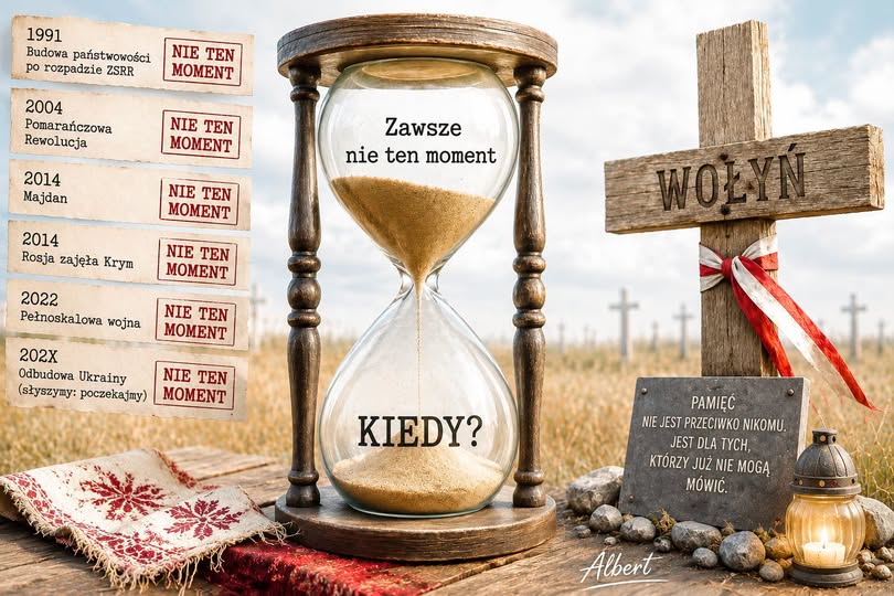 Darekbrzoza's tweet photo. W sprawie Wołynia od trzydziestu lat zawsze słyszymy, że to nie jest odpowiedni moment. Kiedy Ukraina budowała swoją państwowość po rozpadzie ZSRR, nie był to odpowiedni moment. Kiedy trwała Pomarańczowa Rewolucja, nie był to odpowiedni moment. Kiedy był Majdan, również nie. Kiedy Rosja zajęła Krym, mieliśmy milczeć w imię solidarności. Kiedy wybuchła pełnoskalowa wojna, znów usłyszeliśmy, że nie wolno poruszać trudnych tematów. Teraz słyszymy, że trzeba poczekać do odbudowy Ukrainy. A potem zapewne usłyszymy, że trzeba poczekać jeszcze trochę, bo sytuacja międzynarodowa jest zbyt delikatna.
Tylko jeśli przez trzy dekady nie znaleziono właściwego momentu na uczciwe zmierzenie się z historią, to warto zadać pytanie, czy taki moment w ogóle miał nadejść. Coraz częściej można odnieść wrażenie, że problem nie leży w czasie, lecz w braku woli jego rozwiązania ze strony Ukrainy, czego dowodem  jest miałki list Zełenskiego do naszego prezydent.
Polska przez lata okazywała Ukrainie ogromne wsparcie. I słusznie, bo rosyjska agresja zasługuje na potępienie. Jednak przyjaźń między narodami nie polega na przemilczaniu spraw trudnych. Prawdziwi partnerzy potrafią mówić sobie także rzeczy niewygodne.
Co więcej, od Polaków często oczekuje się bezwarunkowego zrozumienia dla ukraińskiej wrażliwości historycznej. Tymczasem nikt nie wymaga od nas, abyśmy akceptowali każdą decyzję władz w Kijowie czy każdą interpretację historii. Można wspierać Ukrainę w walce z rosyjską agresją, a jednocześnie domagać się prawdy o Wołyniu i banderowskich ludobójcach.
Niektórzy mówią, że takie działania osłabią Ukrainę. Ale czy naprawdę szacunek dla ofiar  jest większym problemem niż utrata przez Ukrainę, Krymu bez walki w 2014 roku? Czy większym problemem jest polska pamięć historyczna niż wieloletnie podziały wewnętrzne Ukrainy, które wykorzystywała i wykorzystuje  Rosja? Trudno oprzeć się wrażeniu, że od Polski wymaga się więcej wyrzeczeń niż od wielu innych partnerów Ukrainy.
Pamięć o Wołyniu nie jest wymierzona przeciwko współczesnym Ukraińcom. Jest wyrazem szacunku dla pomordowanych i próbą zamknięcia niezagojonej rany. A ran nie leczy się przez ich ukrywanie. Im dłużej odkłada się prawdę na później, tym bardziej wraca ona ze zdwojoną siłą. Już dziś widać, że wielu Polaków odwraca się od banderowskich władz Ukrainy  i  Ukraińców. Sami do tego doprowadzili i sami poniosą tego konsekwencje."
za Albert Łyjak