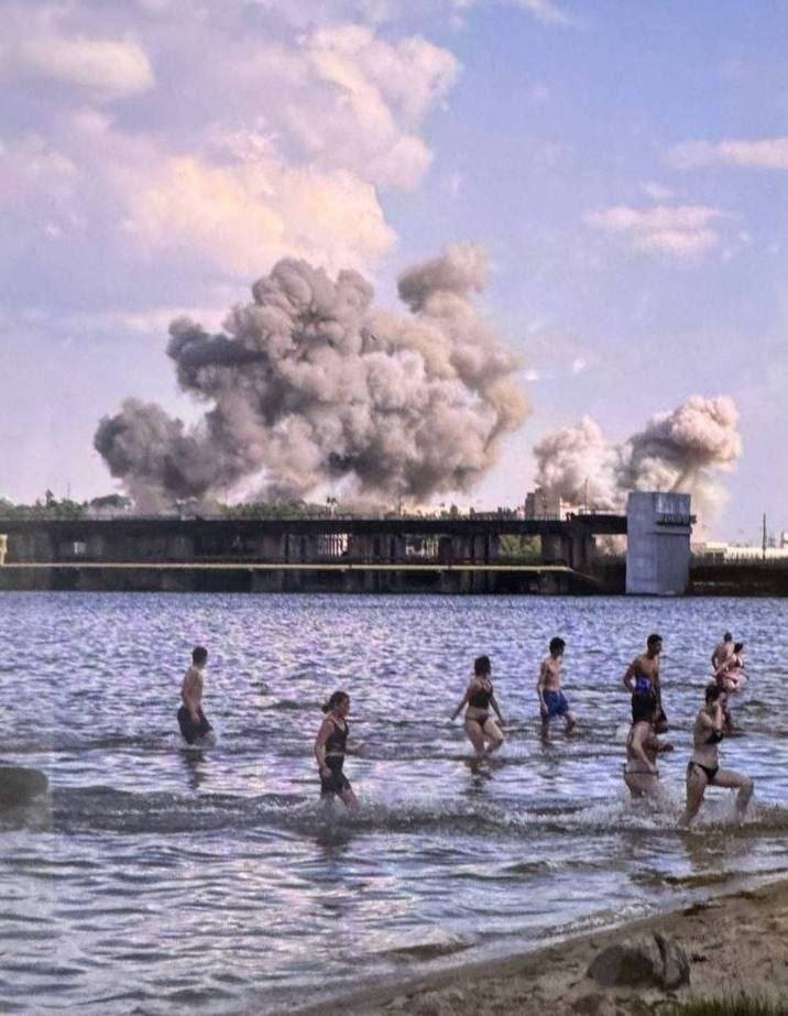 JayinKyiv's tweet photo. Russians again attempting to create one of history's great environmental catastrophes, having just targeted the massive Dnieper Hydroelectric Dam.

Russians understand only killing, stealing, destroying and more killing. https://t.co/2fa2GMk90F