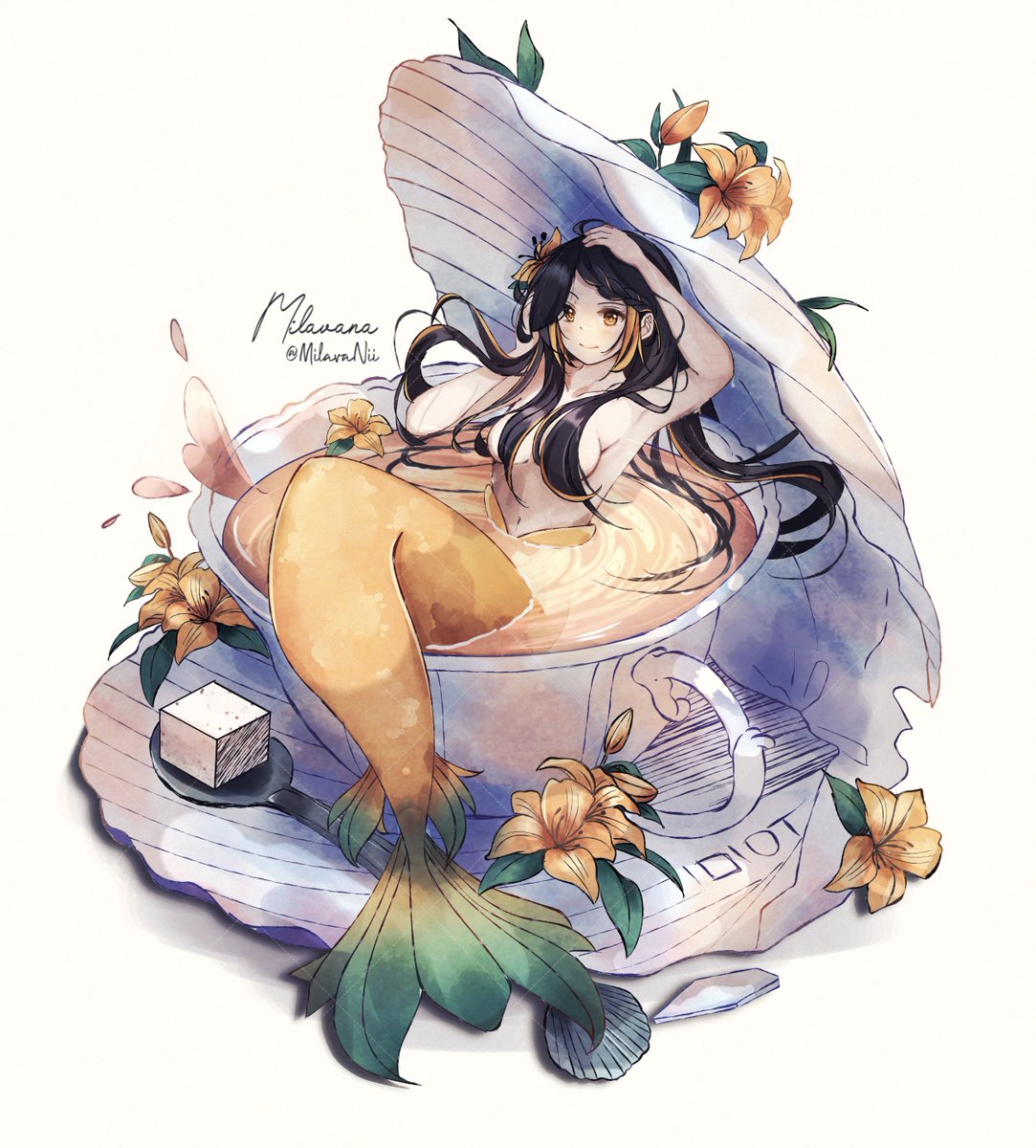 MilavaNii's tweet photo. A sketch of a mermaid in a cup 💙 https://t.co/5RtjNyJx1X