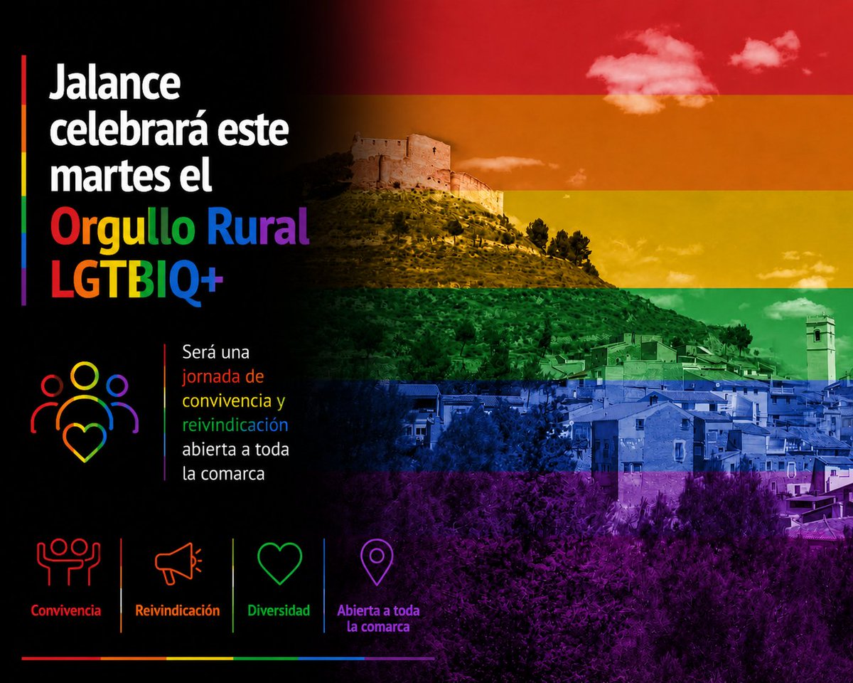 INFOJUCARrd's tweet photo. 🌈 #Jalance celebrará el Orgullo Rural LGTBIQ+ con una jornada de convivencia abierta a toda la comarca

Noticia Completa 👁‍🗨 
https://t.co/lMAmVZnV5l https://t.co/RRsHS7gMmH