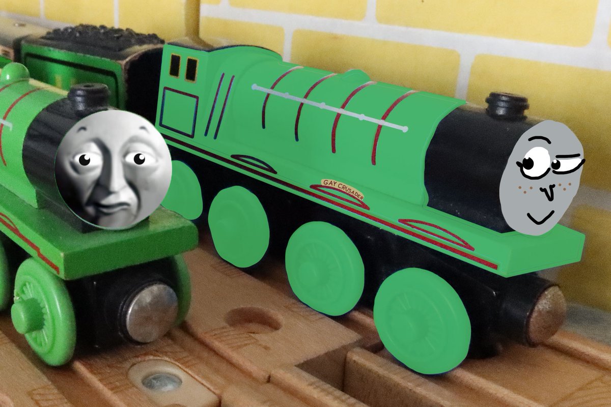 1_railfan's tweet photo. I know I missed Gresley's 150th birthday (Due to avoiding spoilers until now), but here's my tribute:

Photoshops of a couple of Gordon's brothers: Gay crusader &amp; Spearmint.
I was kinda of on an A1/3 funny name kick for several days &amp; there's gonna be a little more later. https://t.co/Xa16AuI6xA