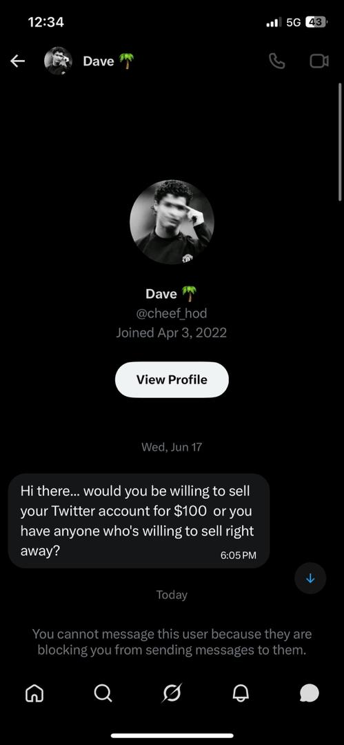 JOHN9RO's tweet photo. Hi X Support,
I would like to report an account that I believe attempted to scam me during a proposed purchase of my X account. The individual insisted that I add their email to my account before making any payment. I refused and requested payment first they blocked me. https://t.co/UN9B1AwgPo