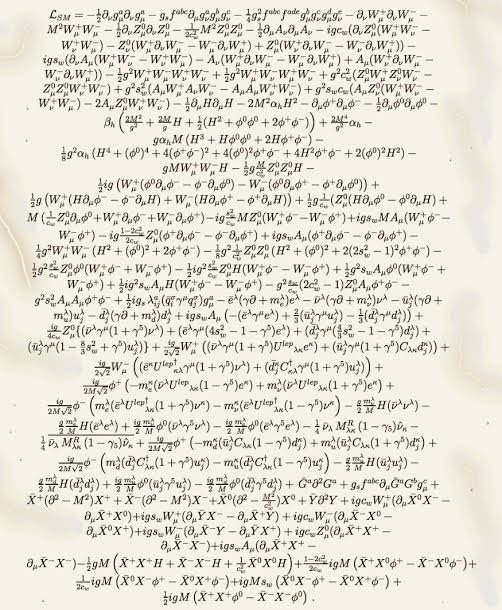 Sagar_kr_Maity's tweet photo. One of the longest equations in physics:

The Standard Model Lagrangian.

A mathematical blueprint that encodes every known elementary particles and interactions — except gravity. https://t.co/9uJWsYIbvQ