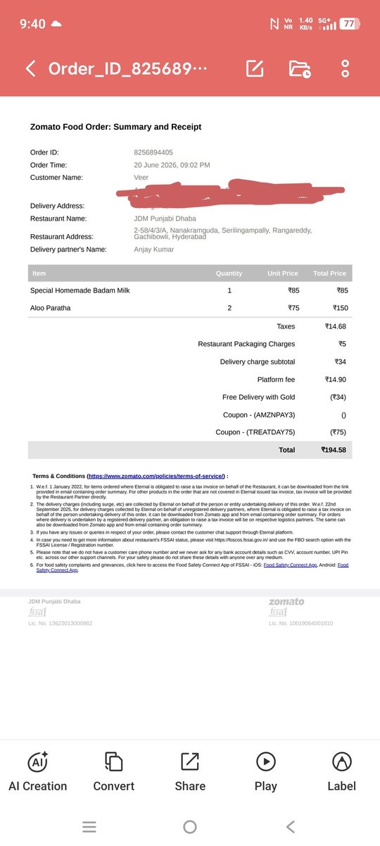 veer_patro's tweet photo. @zomatocare order not delivered but marked delivered by delivery agent order id 8256894405. Don't know whether he did intensionly or mistakenly but neither I am getting response in email or reaching u guys through call due to auto response #zomatofraud https://t.co/73jFZy1Qvy