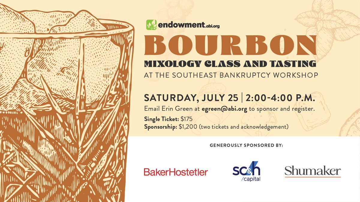 abiworld's tweet photo. Don't miss the #ABIEndowment event at #ABISoutheast: A Bourbon mixology class and tasting! Contact ABI's Erin Green via the information below for registration or sponsorship opportunities! 
Haven't registered for #ABISoutheast yet? Click here: https://t.co/rvgMfBfBnZ https://t.co/a9IxtXGCKT