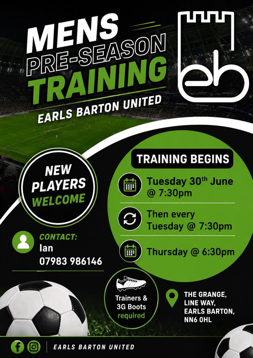 EarlsBartonUtd's tweet photo. 10 days to go and we’re back!

2 teams as well this year - Firsts in Prem, Reserves in 2! 💚 ⚽️ 💚

@northantscombo @SSMFLOfficial @utdcos https://t.co/m3IT8tByMH