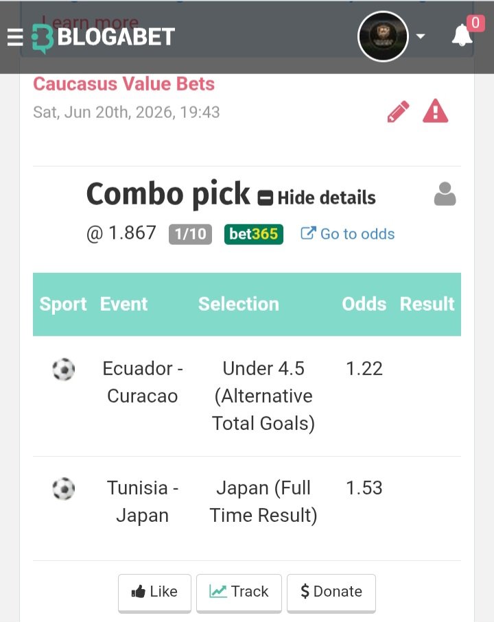 CaucasusT23282's tweet photo. ๐ฏ Combo Pick @ 1.87
1๏ธโฃ Ecuador vs Curacao โ Under 4.5 @ 1.22
2๏ธโฃ Tunisia vs Japan โ Japan WIN @ 1.53
#FootballTips #ValueBet #ComboPick https://t.co/3KQZcXO5Tr