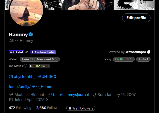 0xx_Hammy's tweet photo. Its pretty crazy to me how i went from 1.7k followers to almost 2.6k followers on X in about a month and from 300 followers to 650 followers on @fomo

been such a crazy ride going from 5 figs to literally 0, working an irl job for minimum pay while doing my studies, then grinding as a mod, raider, and banner artist, and eventually working my way back up to mid 5 figs. made so many connections and lifelong friends along the way

wouldnt be here without any of u guys and will continue to grind and share the best calls so we can all win. only more to come from here, love all of u fr 🫶

if u wanna track my trades, see what im buying, and know the reasoning behind my buys, follow me on fomo '0xx_Hammy'

🫶