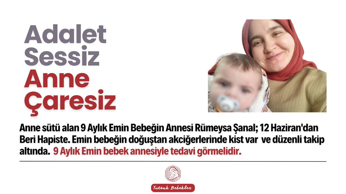 kybdlnhayatlar's tweet photo. Henüz sütten kesilmemiş 9 aylık Emin Bebeğin annesi tutuklandı ve şu an cezaevinde.

EminBebek HastaVeAnnesiz https://t.co/U2uPv6Dyj6