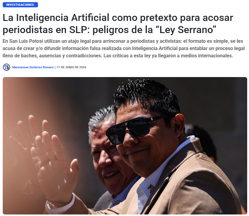 emeequis's tweet photo. En San Luis Potosí utilizan un atajo legal para arrinconar a periodistas y activistas: el formato es simple, se les acusa de crear y/o difundir información falsa realizada con Inteligencia Artificial para entablar un proceso legal lleno de baches, ausencias y contradicciones. Las críticas a esta ley ya llegaron a medios internacionales.

 https://t.co/e03gRAw0GF
