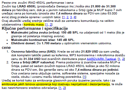 BudimirDj's tweet photo. Pitao AI
Performanse zvučnog topa koji je dokazano  Srbija kupila  LRAD 450XL potpuno odgovaju simptomima na koje su se građani žalili i prijavljiivali medicinskom osoblju u zdrav.ustanov.
A agilni tužilac jedino bi mogao da istraži zašto je plaćeno TRI PUTA SKUPLJE od fabr.cene https://t.co/h1O53P0SmZ