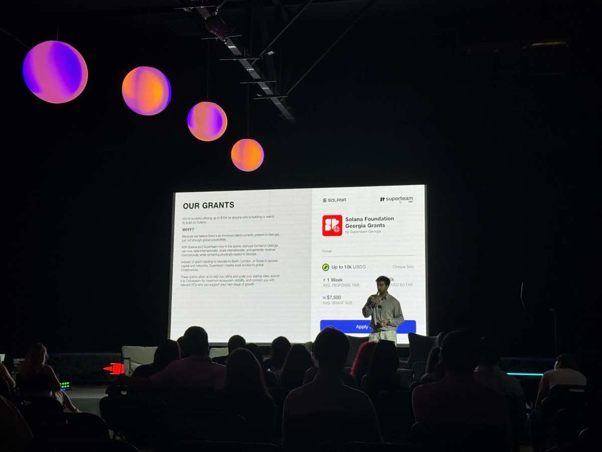sandrotozashvli's tweet photo. At #GTWT 2026 I watched @SuperteamGEO  on the main stage 🇬🇪 — and I've lived what they pitch. 2 months learning Rust &amp; Anchor in their Solana course, then Build Station Tbilisi guided me to a finished Colosseum submission. They don't just fund devs, they train &amp; guide us. 🫶 https://t.co/IY6A3ESnPo