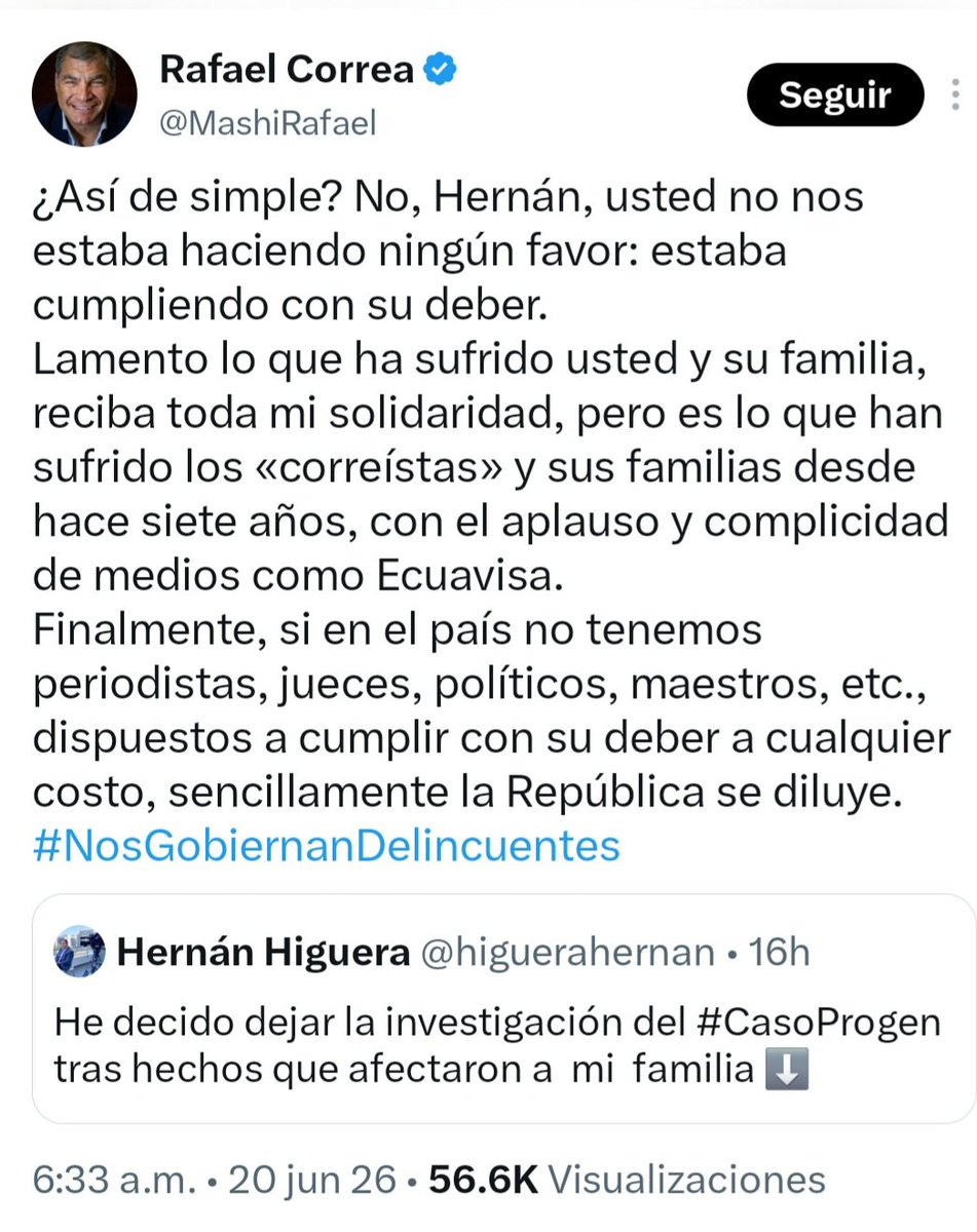 rodolfoasar's tweet photo. El venenoso tuit de "apoyo" a Hernán Higuera.

"Los periodistas deben cumplir con su deber"

👉🏼 Lo dice el autócrata que persiguió a Fernando Villavicencio, Christian Zurita, Emilio Palacio, JC Calderón, El Universo, Teleamazonas.

Cinismo o locura, da igual.

#ProhibidoOlvidar https://t.co/RQDsYaqY6h