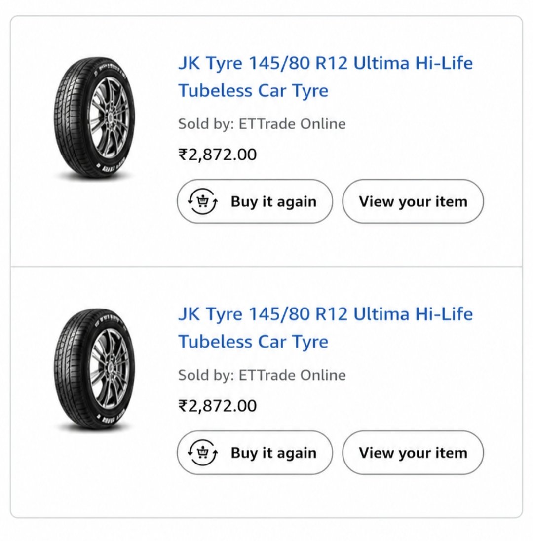 naveenanand143's tweet photo. In online shopping, mistakes can happen in surprising ways.

I ordered 2  145/80 R12 tubeless tyres for my car and paid by credit card. Both tyres were from the same seller,but separated invoices were generated.

A few days later, the first tyre arrived and it was exactly the correct size.

Then the second tyre arrived.

The moment I checked it, I was shocked.

Instead of the tyre I had ordered, I received a 165/80 R14 Taxi Max tyre  a completely different size that wouldn't even fit my car.

I informed the delivery executive immediately.

He simply said,

"Please contact customer support."

So I contacted , explained the issue, and the order was cancelled. The refund was processed without any problem.

But then something even stranger happened.

The wrong tyre was never picked up.

The refund was completed, yet nobody came to collect the incorrect product.

That left me wondering:

Who actually absorbed the loss?

The seller?

Platform?

Or did the system simply write it off as the cost of handling a customer-service issue?

Online shopping is incredibly convenient, but incidents like this show how a small fulfillment mistake can create a surprisingly confusing situation.

Has this ever happened to you?

 Have you ever received the wrong product, got a full refund, and then nobody came to take the item back?