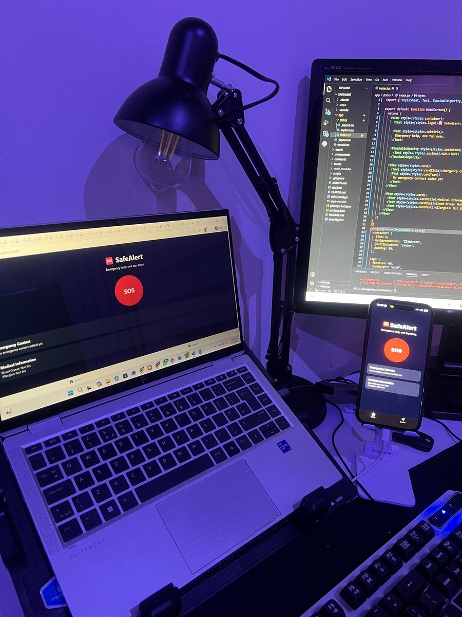sogircash's tweet photo. 🚀 Day 1 of building SafeAlert

Today I started building a mobile Emergency SOS App using React Native and Expo.

The goal is simple:

🆘 Create an emergency SOS app that can help people during dangerous situations by providing quick access to emergency contacts. https://t.co/9xQ2bT2Vbk