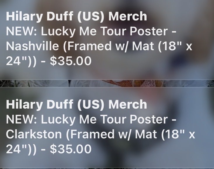 davyakins's tweet photo. they are adding Lucky Me Tour posters to Hilary Duffs Merch store. 

right now it’s password protected and hidden from the main “shop all” link. https://t.co/NRYowTNbn1