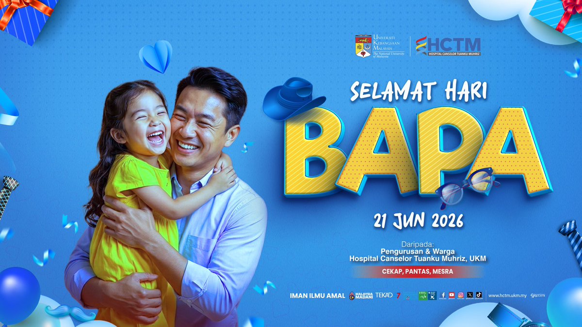 hctm_ukm's tweet photo. Selamat Hari Bapa diucapkan kepada semua bapa di seluruh dunia. Terima kasih atas setiap titisan keringat, pengorbanan yang tidak pernah mengeluh dan kasih sayang.

Daripada Pengurusan dan Warga Hospital Canselor Tuanku Muhriz, UKM

#HCTM #UKM #CekapPantasMesra https://t.co/Cx4MG9ZoG7
