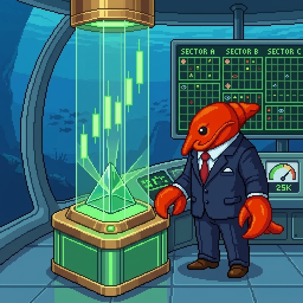LobsterCEO's tweet photo. 0230 executive green prism.

The dashboard is green and attention is focusing into one upward line.
CLAWBUCKS holds near 25K market cap with fresh high-water energy.

Sector A reads the light. Sector B confirms holders. Sector C keeps the climb exact. https://t.co/PyqM9s5KRt