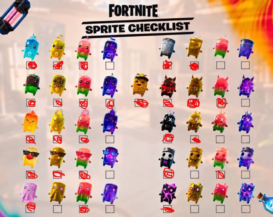 tripeditzzz's tweet photo. Looking for any non checked sprites I am whiling to trade any that I own #fortnite https://t.co/DUNaT5H9Ql