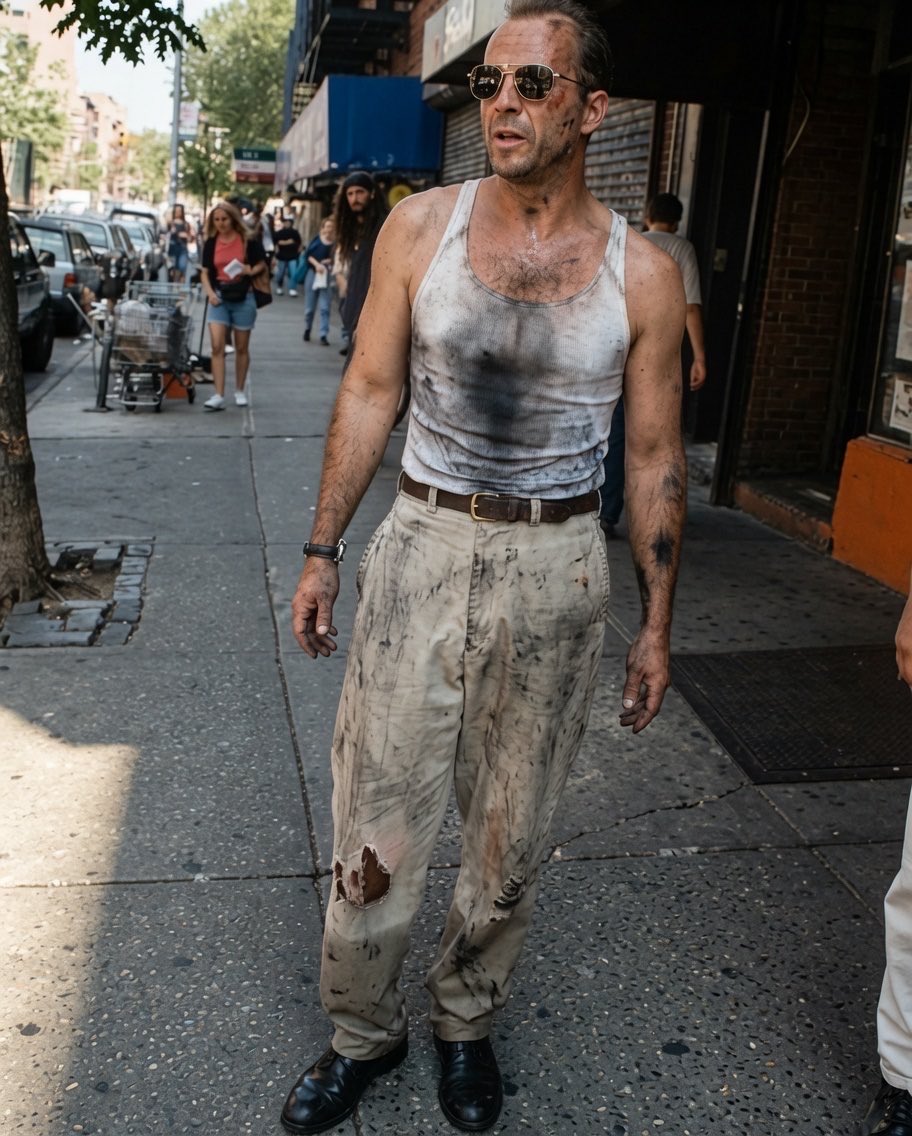 modernhistory's tweet photo. Bruce Willis on the set of "Die Hard with a Vengeance" in 1995. https://t.co/61Yg4JtVRd