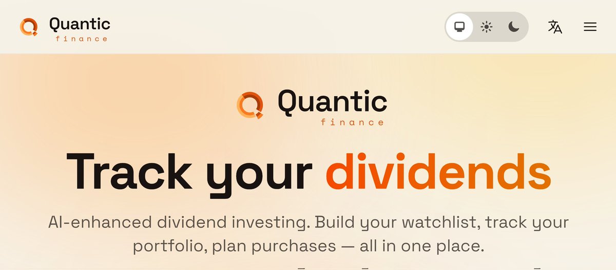 quantic_es's tweet photo. We've got a fresh look! Our new home at https://t.co/s0XCxgqU8s makes it clearer than ever what we're about. Designed to explain our tools 100% better. ✨ #dividends #QuanticFinance #DividendInvesting #FinancialTools https://t.co/Zupfw8Kbuv