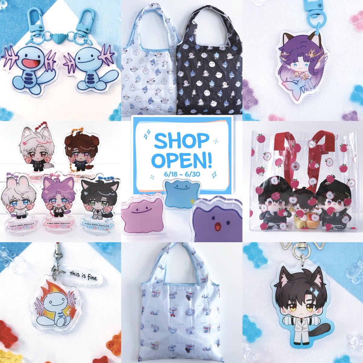 szoresu's tweet photo. 🎉shop update is live!
new merch:
✨caleb mini apple tote
✨raf toiletry pouch
✨LADS 3rd myth kitty charms
✨tons of wooper goods!
✨ ORV totes/charms
🎁 free pin/charm for orders $30+ or tote for orders $50+!
US shop: https://t.co/eaDV8SgwNU
Intl shop: https://t.co/ymUrllDbMq https://t.co/0U6t7OdB5O