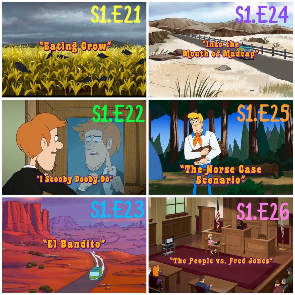 ScoobyandCam's tweet photo. Happy 9th Anniversary to “Eating Crow”, “I Scooby Dooby Doo”, “El Bandito”, “Into the Mouth of Madcap”, The Norse Case Scenario” & “The People vs. Fred Jones”. These episodes are 21-26, season 1 of “Be Cool, Scooby-Doo!”. These episodes all aired on June 20th, 2017 on Cartoon Network.

#ScoobyDoo #ScoobyDooHistory #ScoobyHistory #BeCoolScoobyDoo